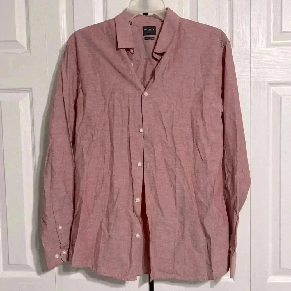 Selected Homme slim fit cotton linen men’s button down shirt size 16.5